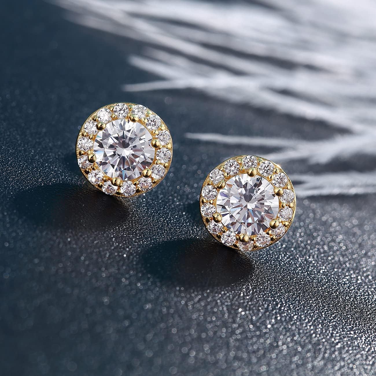 Jiamiaoi 18K White Gold Plated 3.5 Carats Round Halo Earrings 925 Sterling Silver Solitaire Stud Earrings for Women Men, Sparkle 5A+ Cubic Zirconia Studs Fashion Jewelry for Women