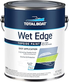 TotalBoatWet Edge Topside Marine Paint Premium Polyurethane Coating for Boats, RVs, Exterior Trim, Fiberglass, Metal, and Wood (Blue-Glo White, Gallon)