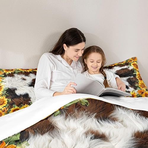 Miniatura 2 de Juego de edredón de girasol, tamaño individual, juego de ropa de cama con estampado de piel de vaca, 2 piezas para decoración de habitación de niños