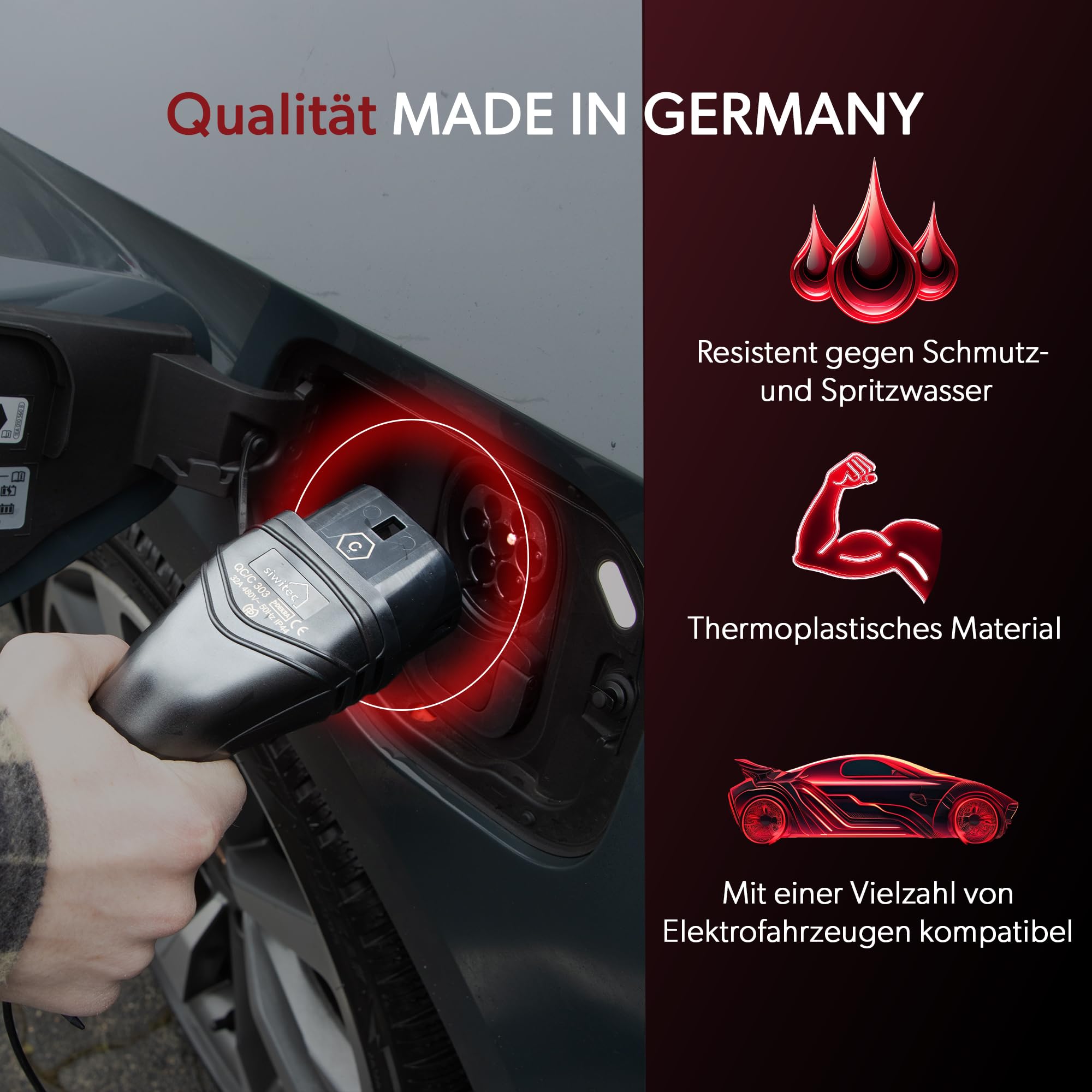 siwitec Typ 2 Ladekabel 22 kW, 7 Meter, 32 A, Mode 3, Ladekabel Elektroauto Typ 2, 3-Phasig, Typ 2 EV Ladekabel E-Auto, IP44, Ladekabel für alle Typ 2 Elektrofahrzeuge