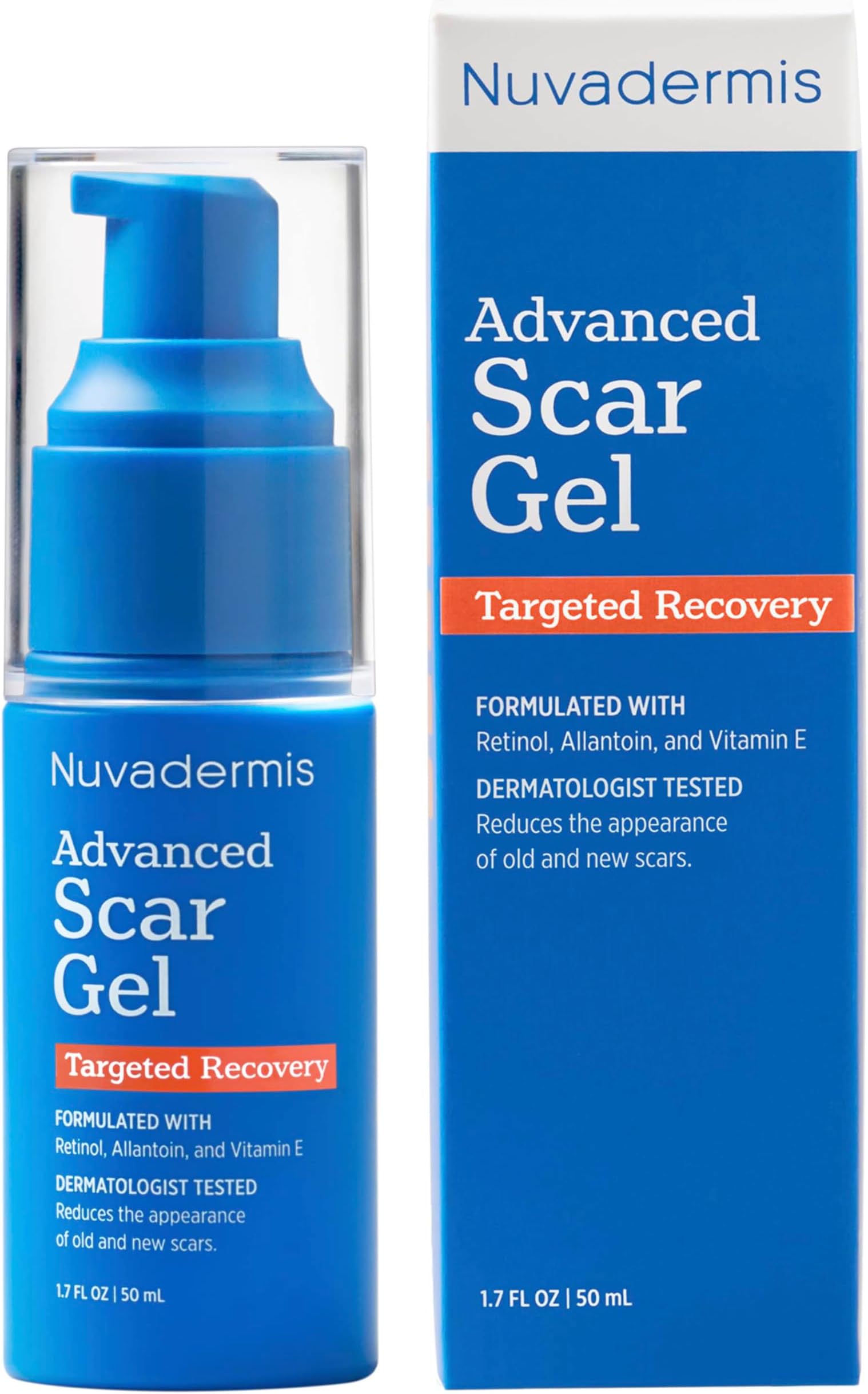 NUVADERMIS Scar Gel - Retinol, Allantoin, Vitamin E, Betaine - For C-Section, Tummy Tuck, Keloid Scars - Post Surgery Scar Management - 1.7 oz Pump Bottle
