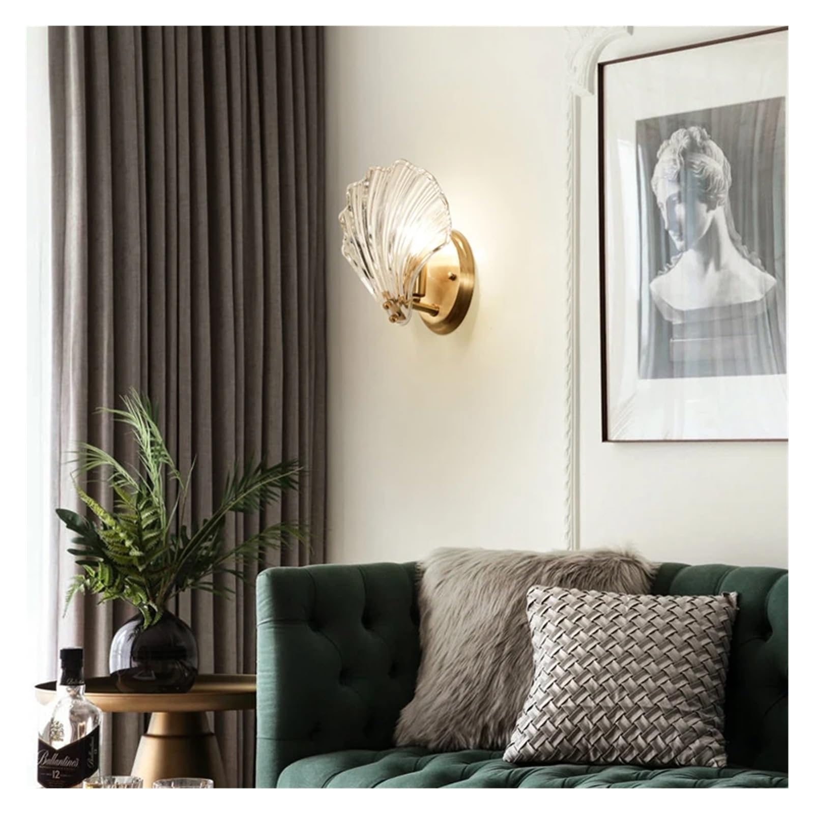 OLSKFUH Crystal Wall Lights Living Room Bedroom Wall Lamp Sconces Lighting - Shell Copper Light Fixture Corridor Decoration,Cool White