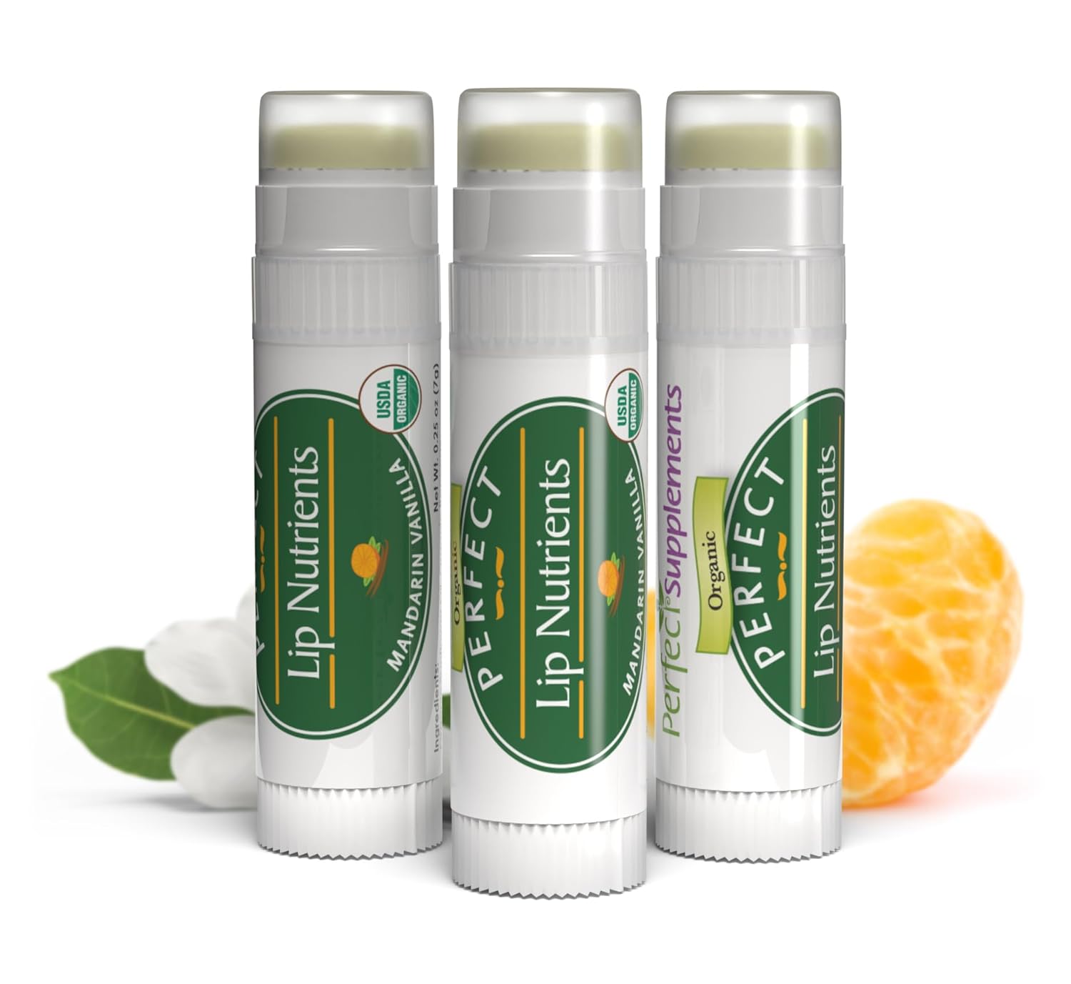 Perfect Supplements – Lip Nutrients Vanilla Lip Balm – With Calendula, Cocoa Butter & Vitamin E – Ultra Moisturizing Lip Care for Soft, Healthy Lips -3 Pack Mandarin Vanilla