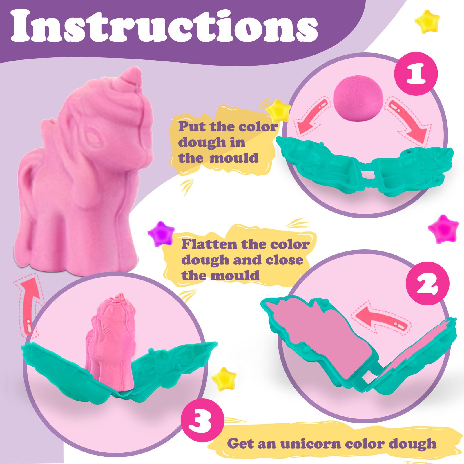 Unicorn Play Dough Sets for Kids Ages 2-4, Play Color Dough Ice Cream Tool Kit with Clay Molds and Tools, Arts and Crafts Playdough Accessories Birthday Christmas Gifts