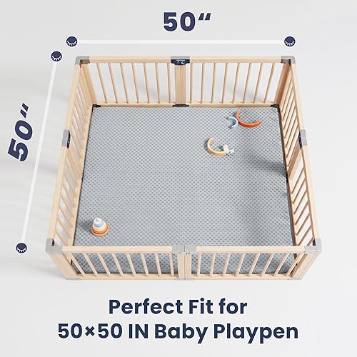 Miniatura 4 de Alfombra de juego para bebé para corralito, extra gruesa de 50 x 50 pulgadas, con puntos minky 3D ultra suaves, parte trasera antideslizante, segura