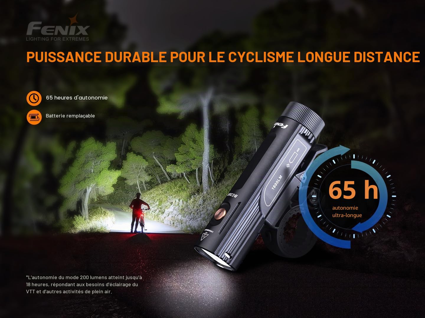 Fenix BC26R 21700 Lampe de vélo Rechargeable avec Batterie Haute capacité 5000 mAh Noir