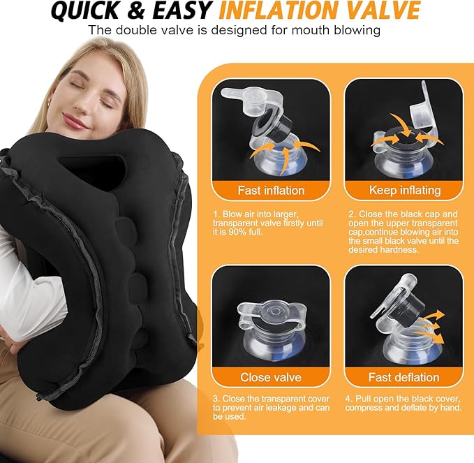 Almohada Inflable de Viaje Negra Portátil con Antifaz miniatura 6