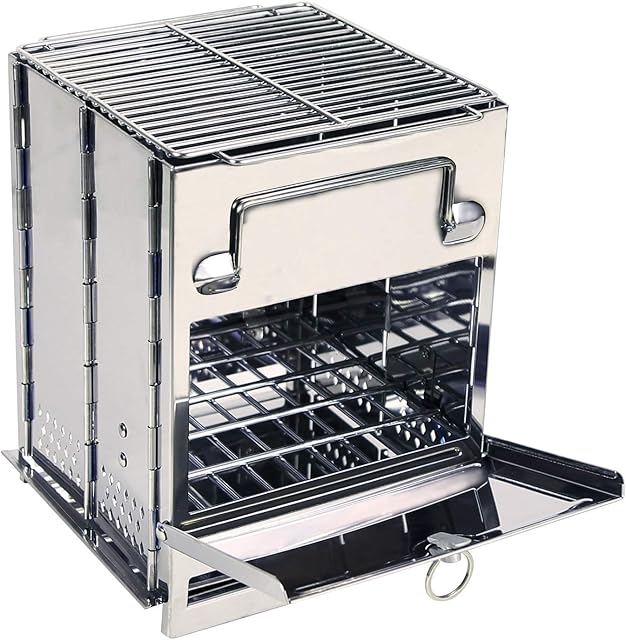 REDCAMP Camping Wood Burning Stove Large, Stainless Steel Compact Portable Foldable Folding Mult Fuel Camp Stove, Perfect for Backpacking Hiking Travelling Outdoor Cooking Picnic BBQ, Large
