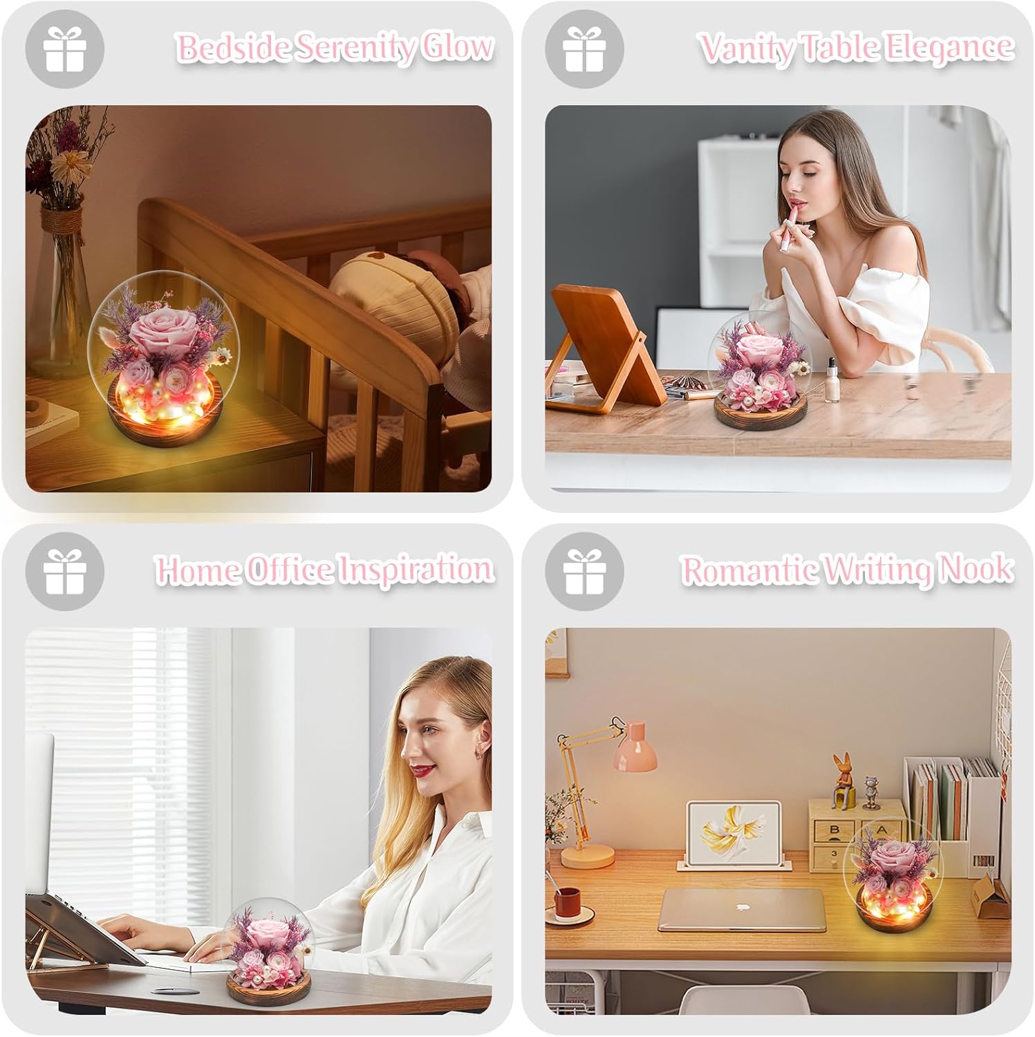 Forever Preserved Rose in Glass Dome with LED Lights - Eternal Rose for Women, Prime Delivery - Valentine's Day Mother's Day Christmas Birthday for Wife Girlfriend (Pink)