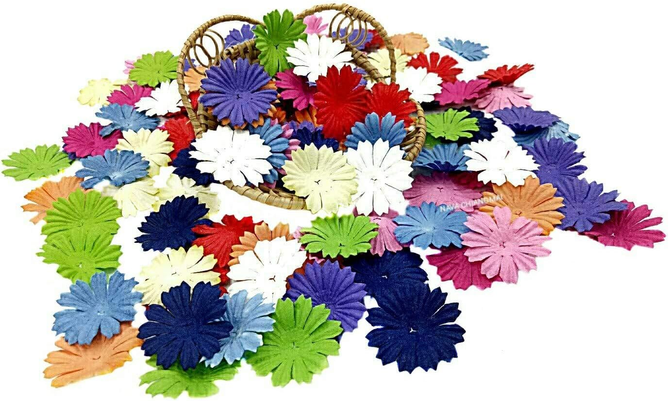 NAVA CHIANGMAI 100 pcs Daisy Mulberry Paper Flower Petals Artificial Craft Scrapbooking Embellishment,Wedding Supply Accessory DIY,Assorted Color Petal Flower (Mixed Color)