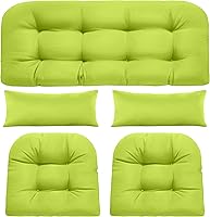 Vista 13 de Cojines de silla de mimbre de 5 piezas, cojín impermeable para sofá de mimbre al aire libre, 1 cojín de asiento de amor, 2 cojines en forma de U y 2