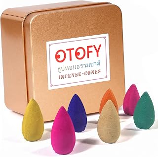 OTOFY 70 PCS Backflow Incense Cones - Waterfall Jasmine, Osmanthus, Lavender, Green Tea, Rose, Sandalwood Mixed Natural Stick for Kitchen Fountain (Mixed Fragrant Cone/Box)