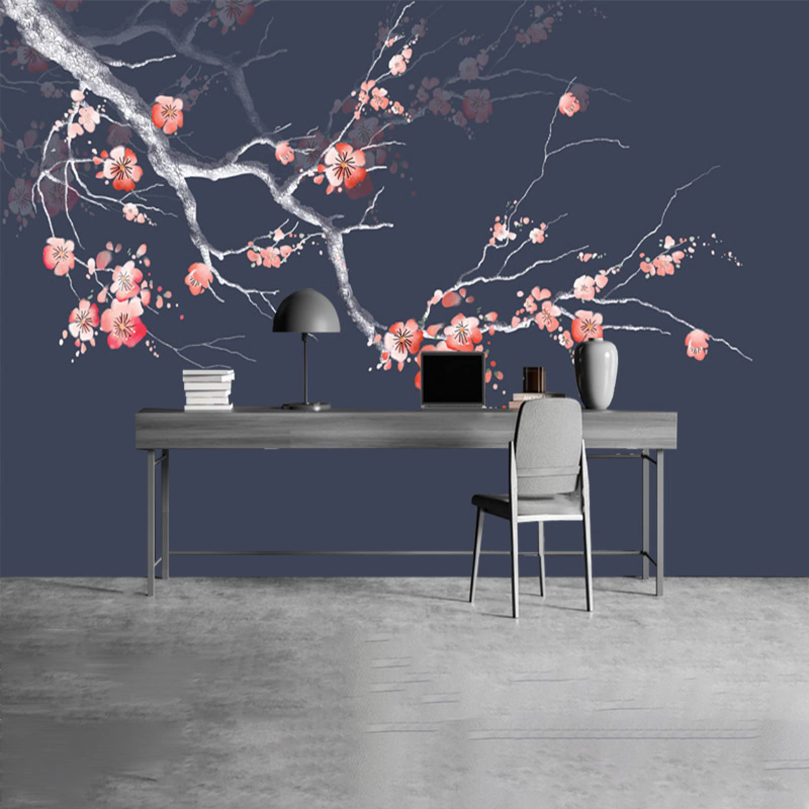 Fondo azul Ciruela roja Pintado a mano Estilo chino Flor de ciruelo Papel tapiz mural 3D personalizado Papel tapiz autoadhesivo Dormitorio Sala de estar 300 cm (L) × 210 cm (H)