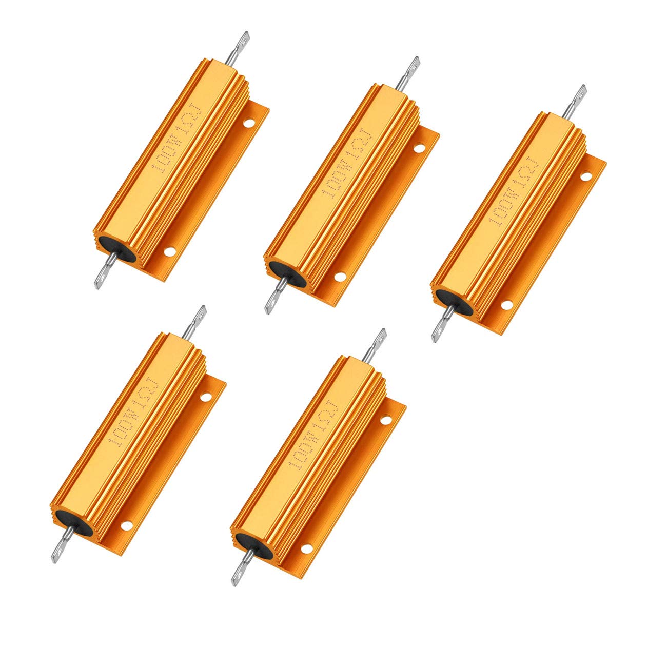 100W 1 Ohm 5% Aluminum Housed Wire Wound Resistor 5Pcs Gold Tone