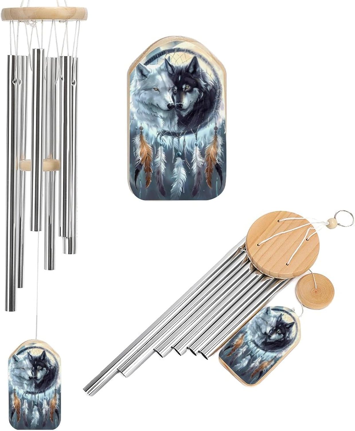 Wolf Dreamcatcher Wind Chimes for Outside with Relaxing Rich Sound, Memorial Wind Chimes Gifts for Mom,Great Gift for Your Own Patio, Porch, Garden, and Backyard