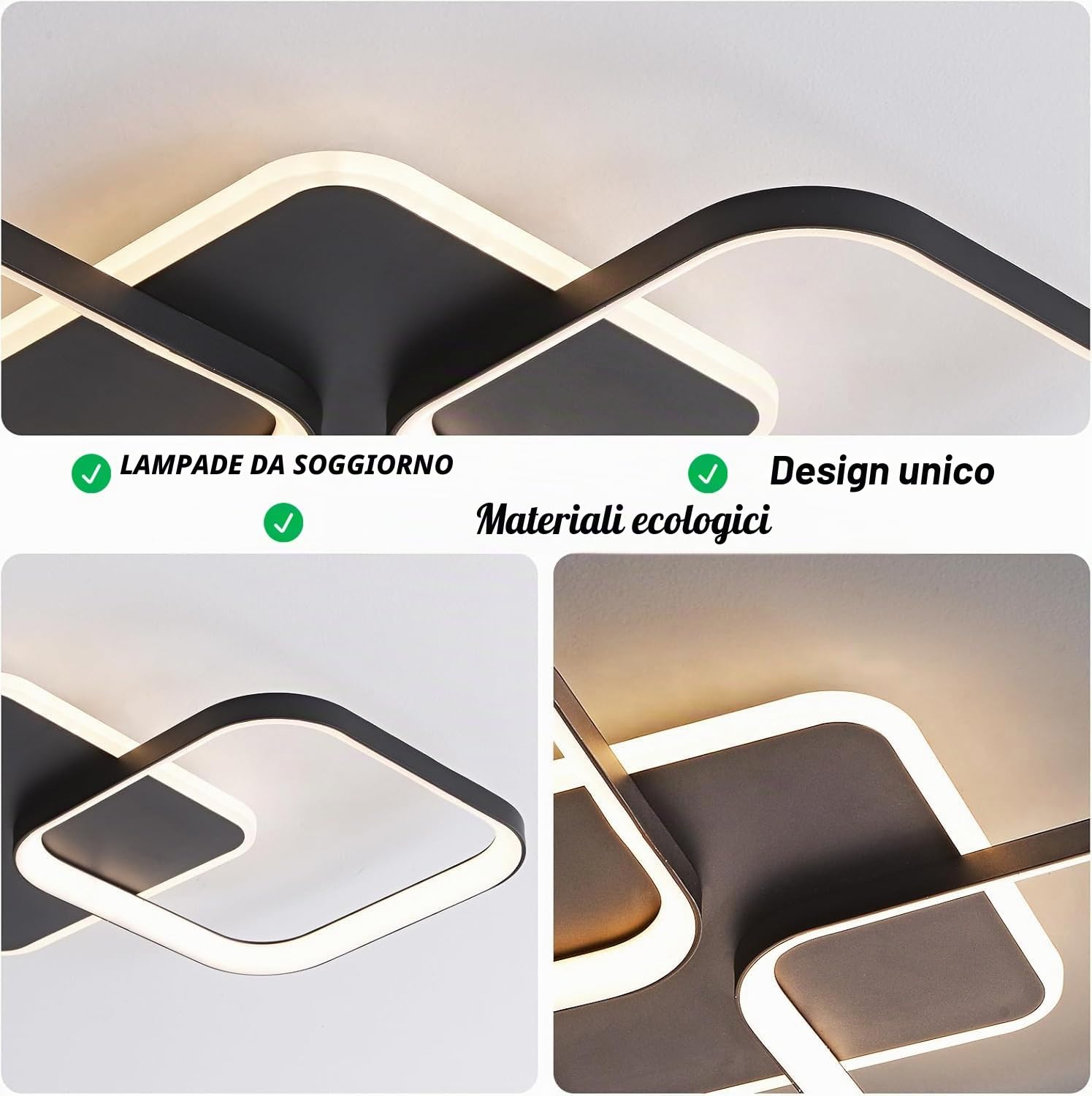 ANTENLICHT Plafoniera LED Soffitto Moderna 40W Dimmerabile con Telecomando 2700-6500K, Funzione di Memoria, Lampada da Soffitto per Soggiorno, Camera da Letto, Sala da Pranzo, Nero 50x50x5cm