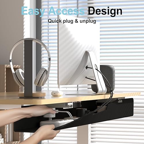 Miniatura 3 de Bandeja de gestión de cables de 47.2 pulgadas sin taladrar debajo del escritorio, organizador de cables de fieltro para mesa, bandeja de gestión de