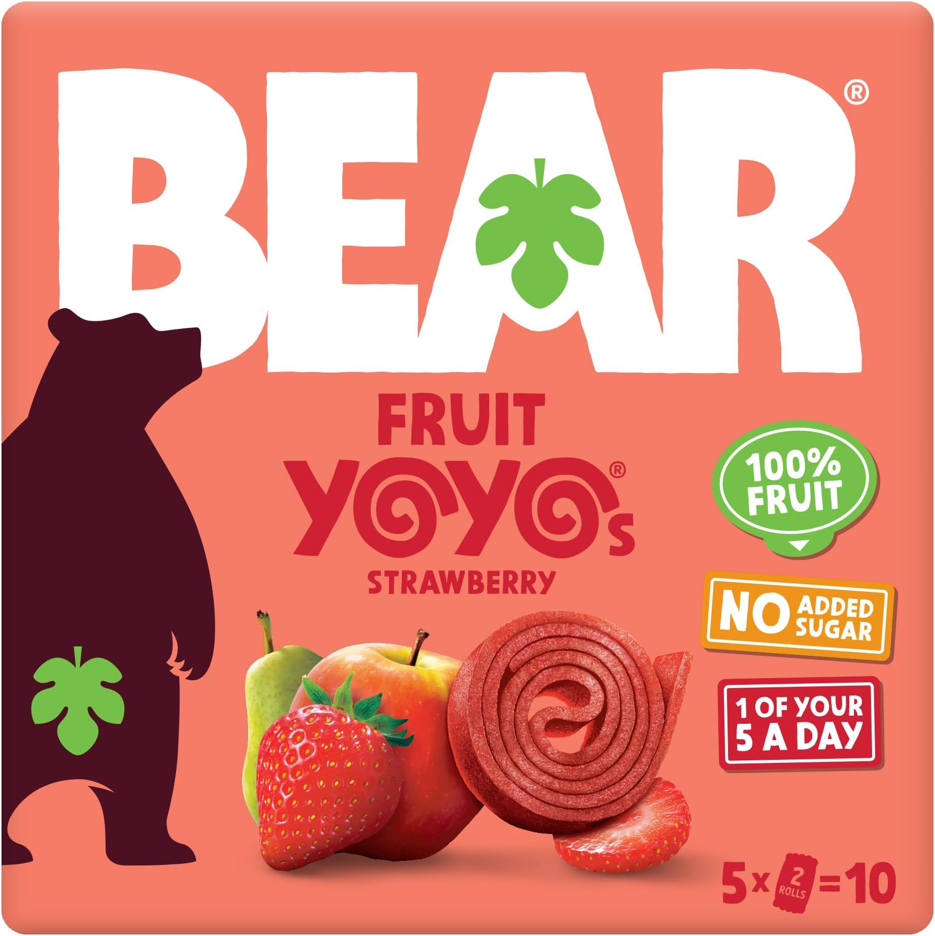 BEAR Strawberry Yoyos - Dried Fruit Rolls - Healthy - Vegan - 20g (5 packs)