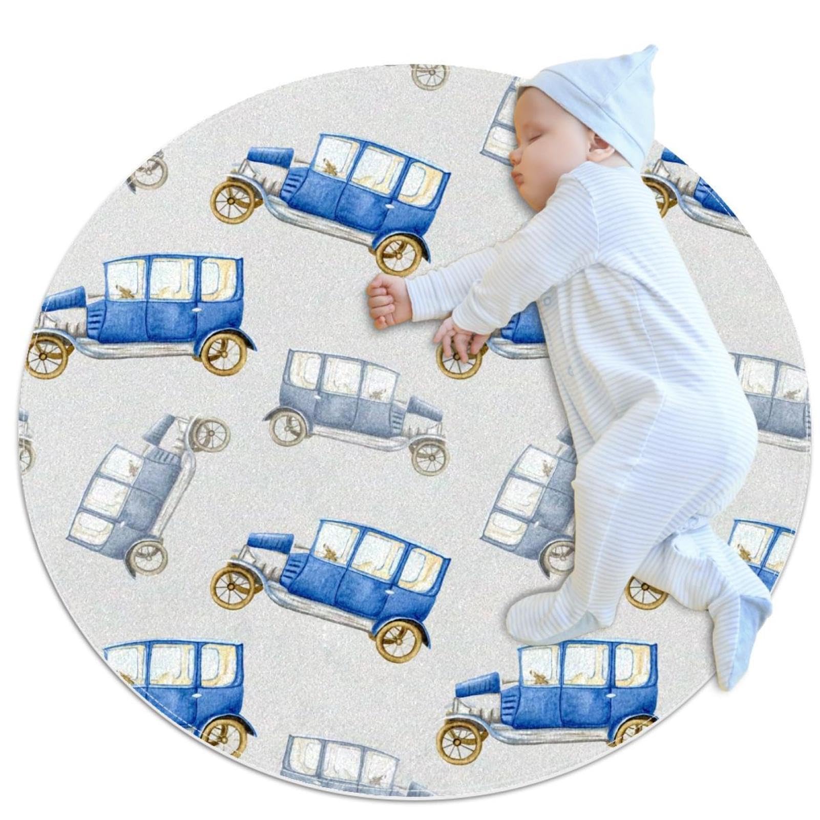 Tapis de salle de bain bleu rétro rond pour une chambre d'enfant douce et cosy
