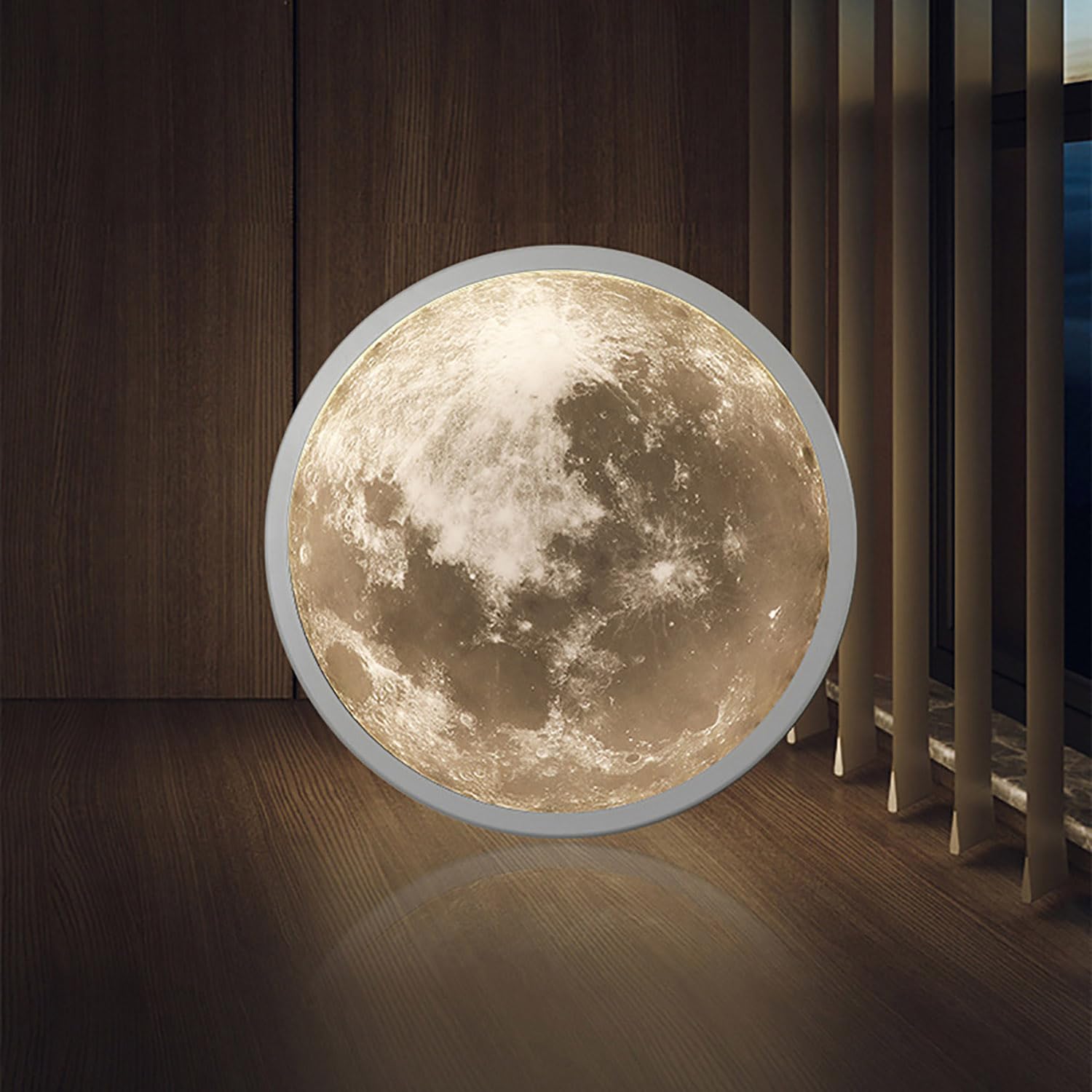 Lampada da Parete a Forma di Luna, Luce 3D in Acrilico dimmerabile per Interni con Telecomando, Design Rotondo Ultrasottile, Illuminazione Decorativa per Camera da Letto e Soggiorno