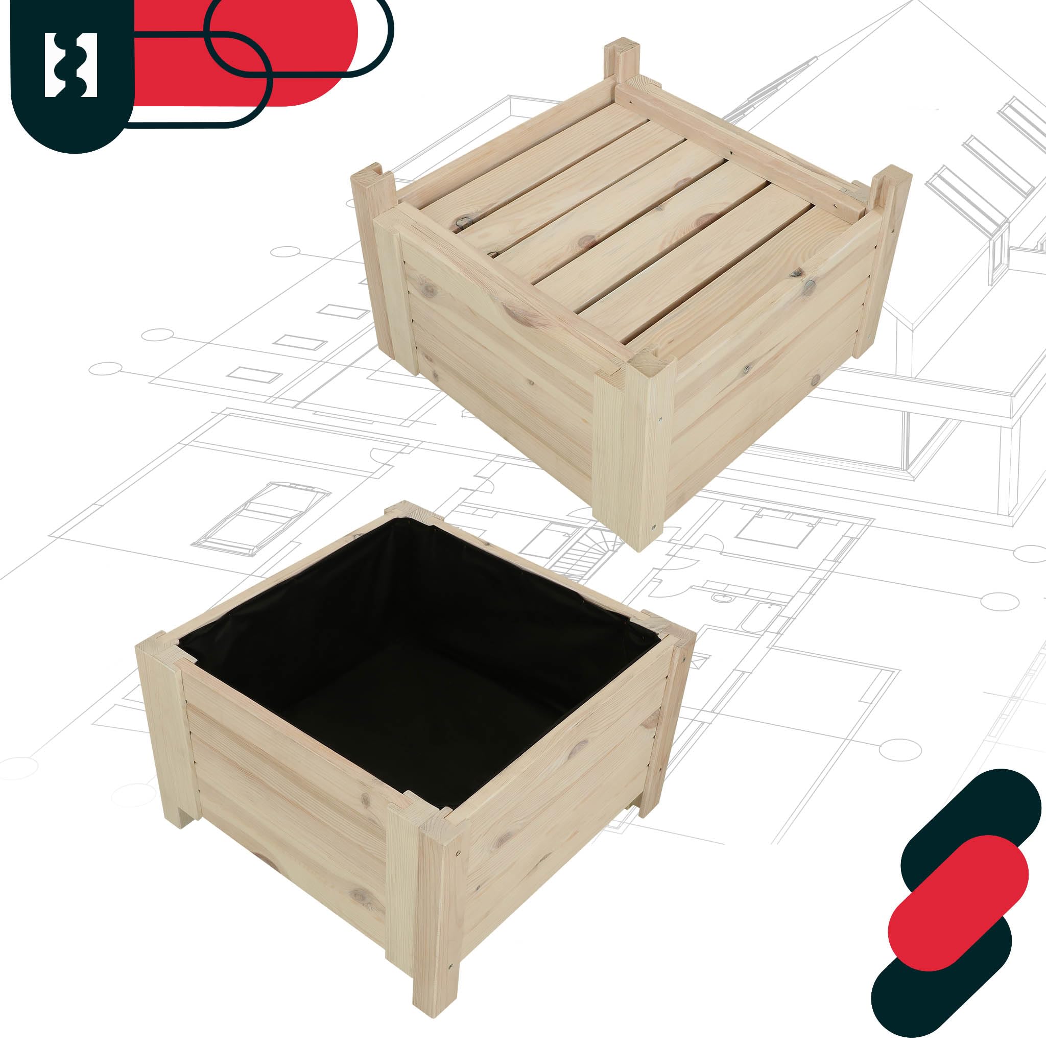 KOTARBAU® Fioriera da Esterno - in Legno di Pino - 50 x 50 x 30 cm - Bianco - Vasi Rettangolari da Esterno - Rialzata - con Tessuto Antierba - Fioriera da Balcone