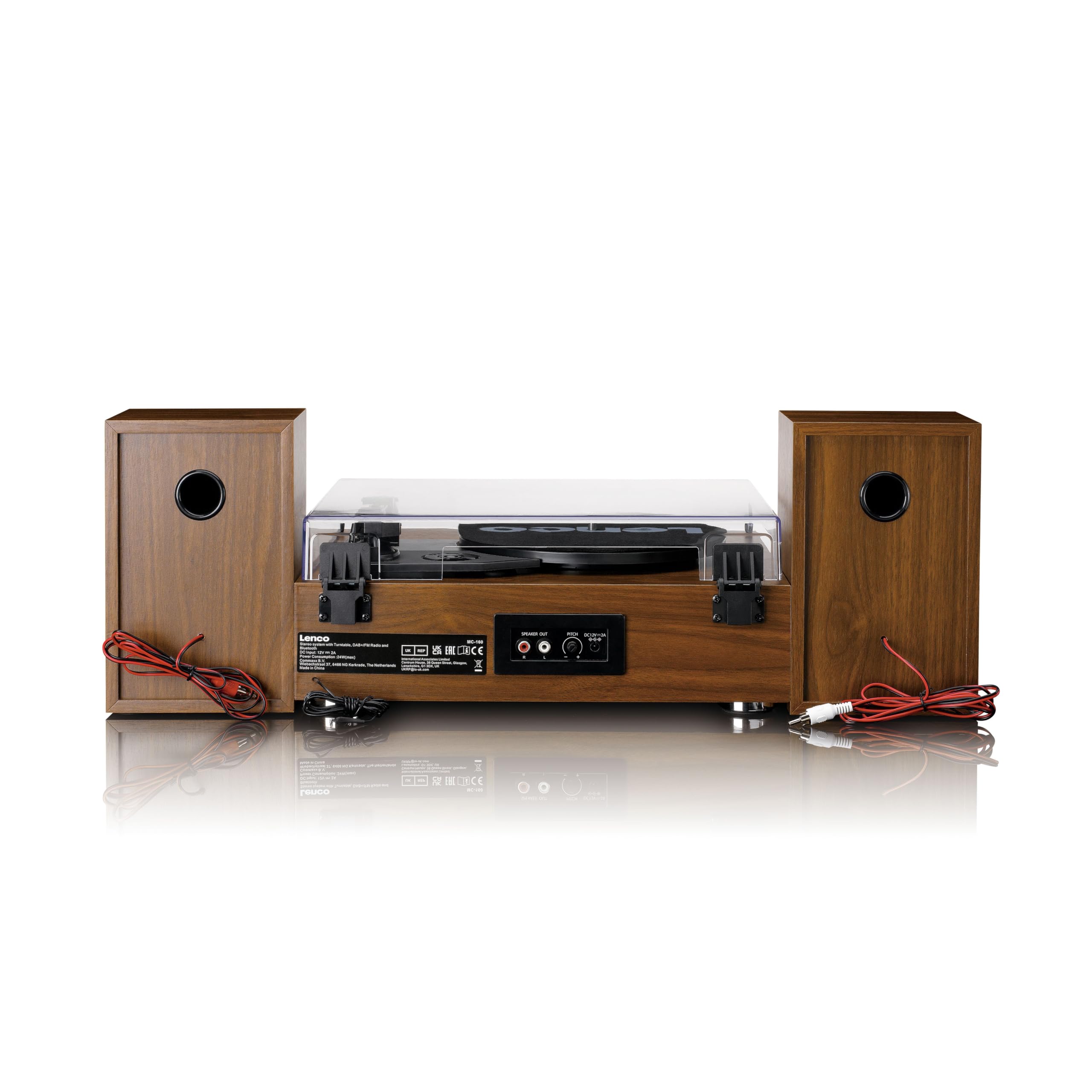 Lenco MC-160WD Impianto stereo con giradischi - Radio DAB+/FM, Bluetooth 5.0, codifica MP3 diretta da vinile su USB, trazione a cinghia, 3 velocità, altoparlanti in legno 2x10W, telecomando