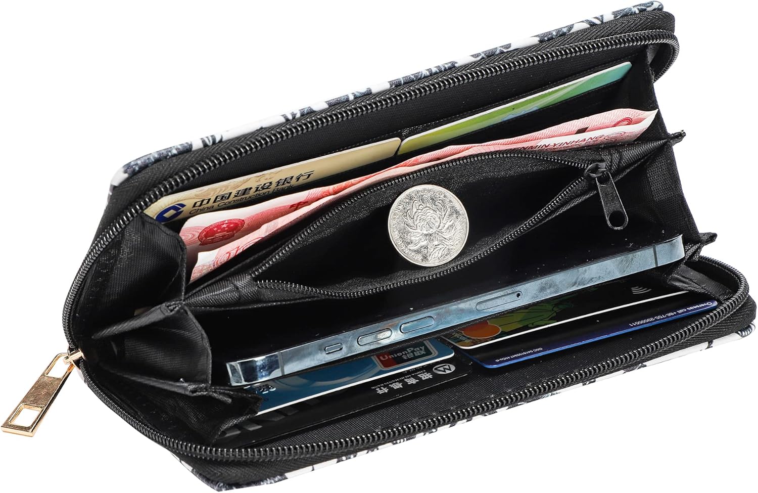 Skull Wallets for Women, Zip Around Goth Wallet Large Capacity Phone Case Long Purse Credit Card Clutch for Women Ladies Girls (Goth Bat) - Image 3