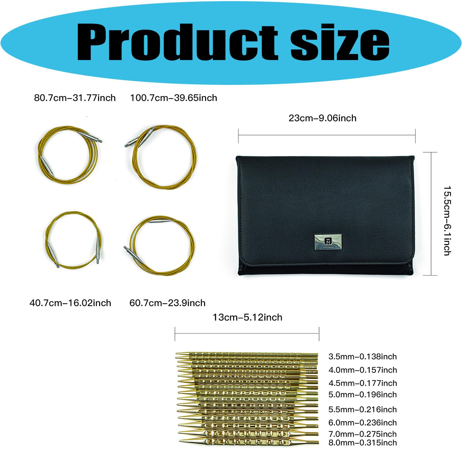 8 Pares de Agujas de Tejer de Acero Inoxidable de 3, 5 mm a 8, 0 mm, Agujas de Tejer Circulares Intercambiables con Bolsa para Crochet, Equipo de Costura Artesanal