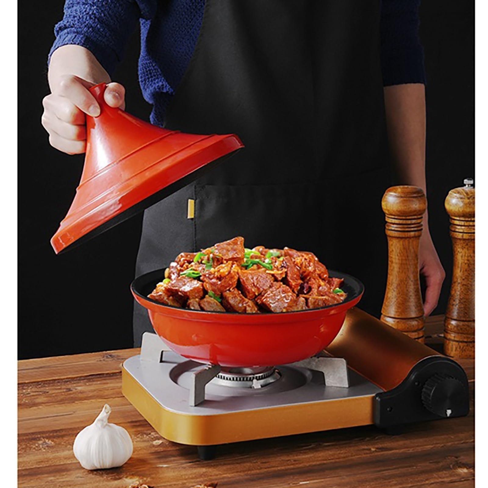 Gusseisen Emaille-Topf Tajine Topf Zum Kochen Tagine Marokko for Herd Und Backofen, Verbessert Den Geschmack for Restaurantqualität(Blau,28cm)