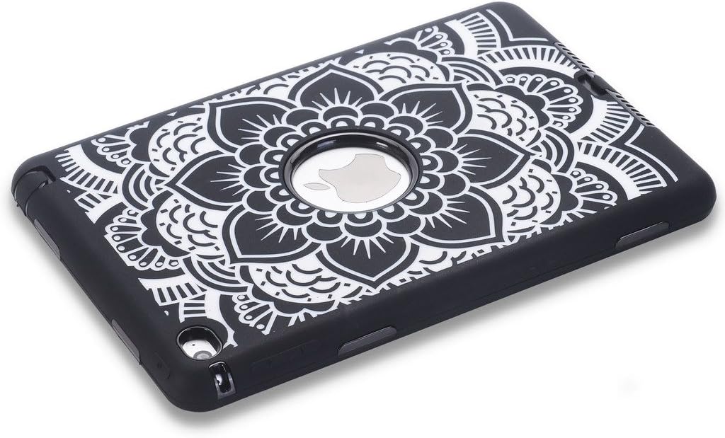iPad Mini 4 Case A1538/A1550, Hocase Rugged Hybrid Double Layer Shockproof Protective Hard Rubber Case for Apple iPad Mini 4 Retina - Flower/Black