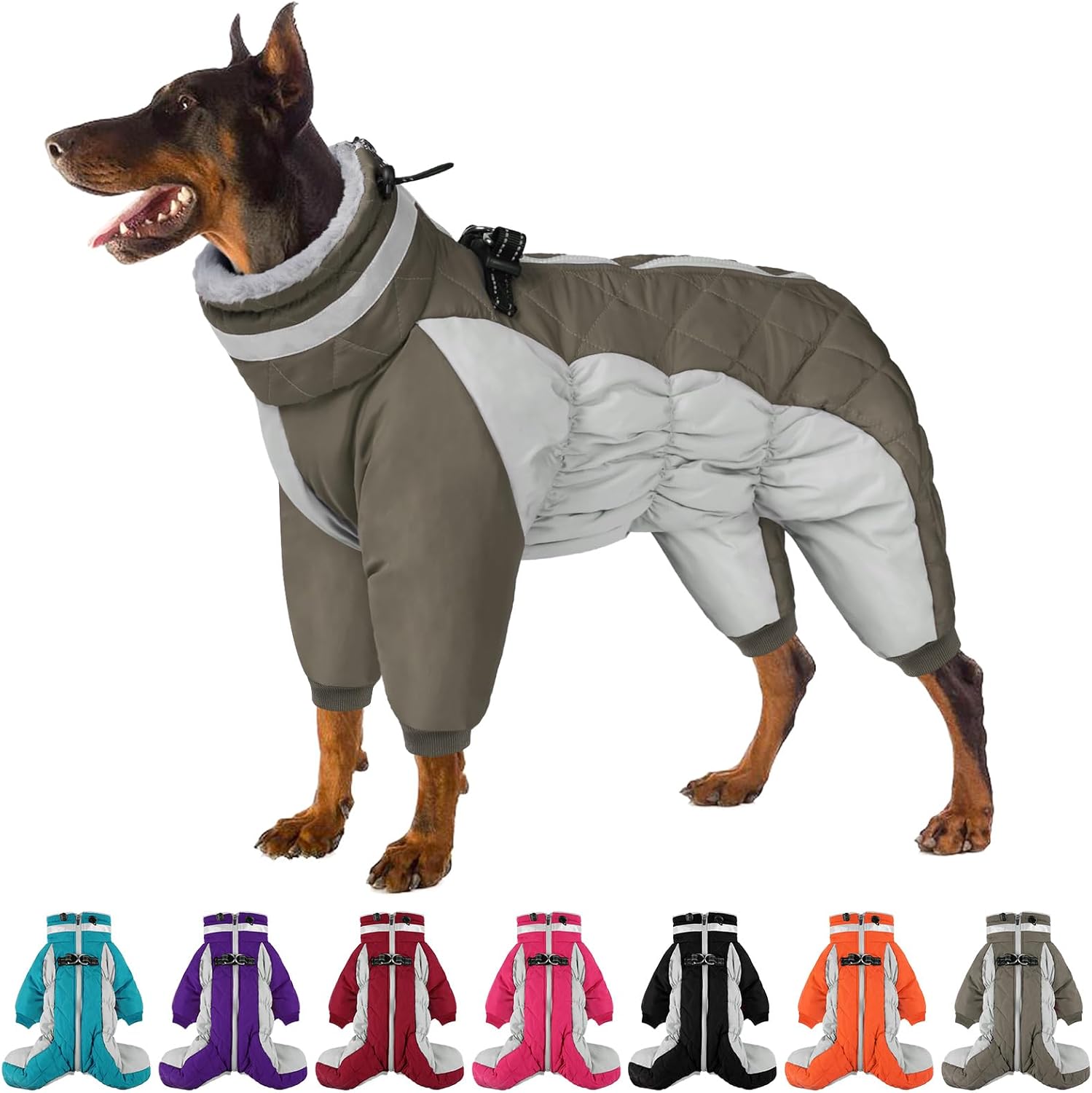 SUNFURA Full Body Dog Coat - Warm Fleece Jacket for Large Dogs, Turtleneck Winter Coats with Harness, Reflective Dog Snowsuit Windproof Puffer Jackets with Legs for French Bulldog, Army Green L Large ArmyGreen