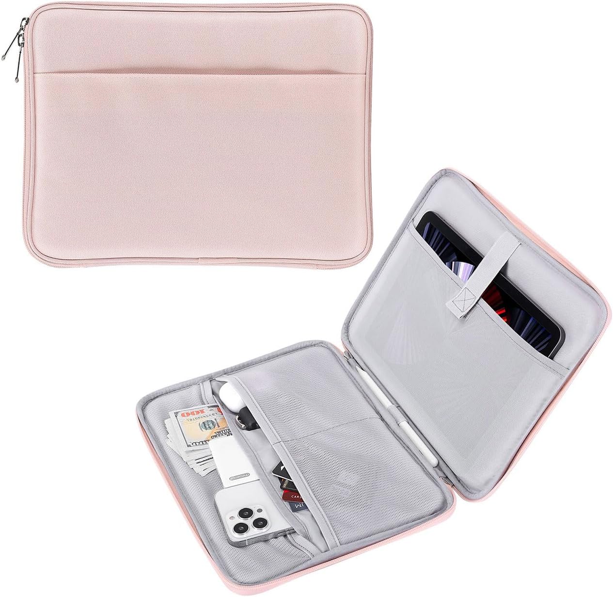 MoKo 9-11 Inch Tablet Sleeve Bag, Protective Bag with Two Compartments Fits iPad air 5 10.9 inch 2022, iPad Pro 11 2021/2020/2018, iPad 9/8/7th Generation 10.2, iPad Air 4 10.9, iPad 9.7, Pink