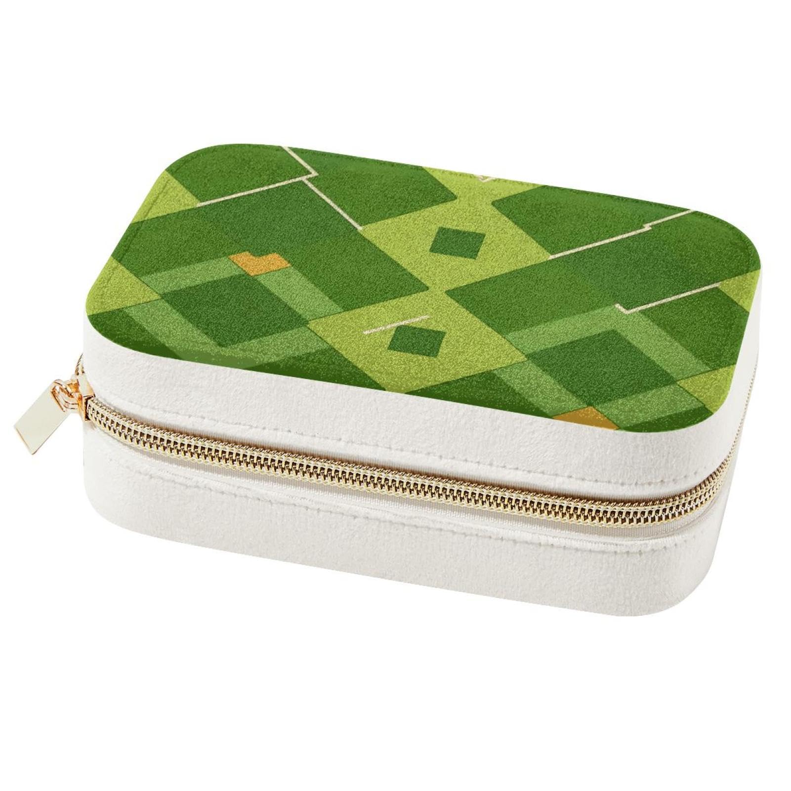 Boîte à bijoux double couche vert géométrique pour bagues et colliers