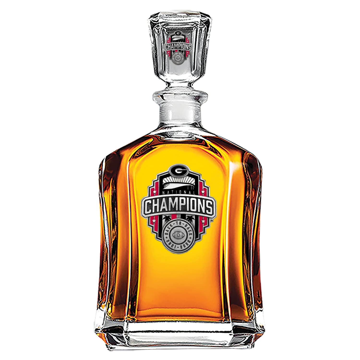 Heritage Pewter Georgia Bulldogs 2022 National Championship Capitol Decanter | 24 OZ Whiskey Decanter for Liquor with Airtight Stopper | Expertly Crafted Pewter Glass
