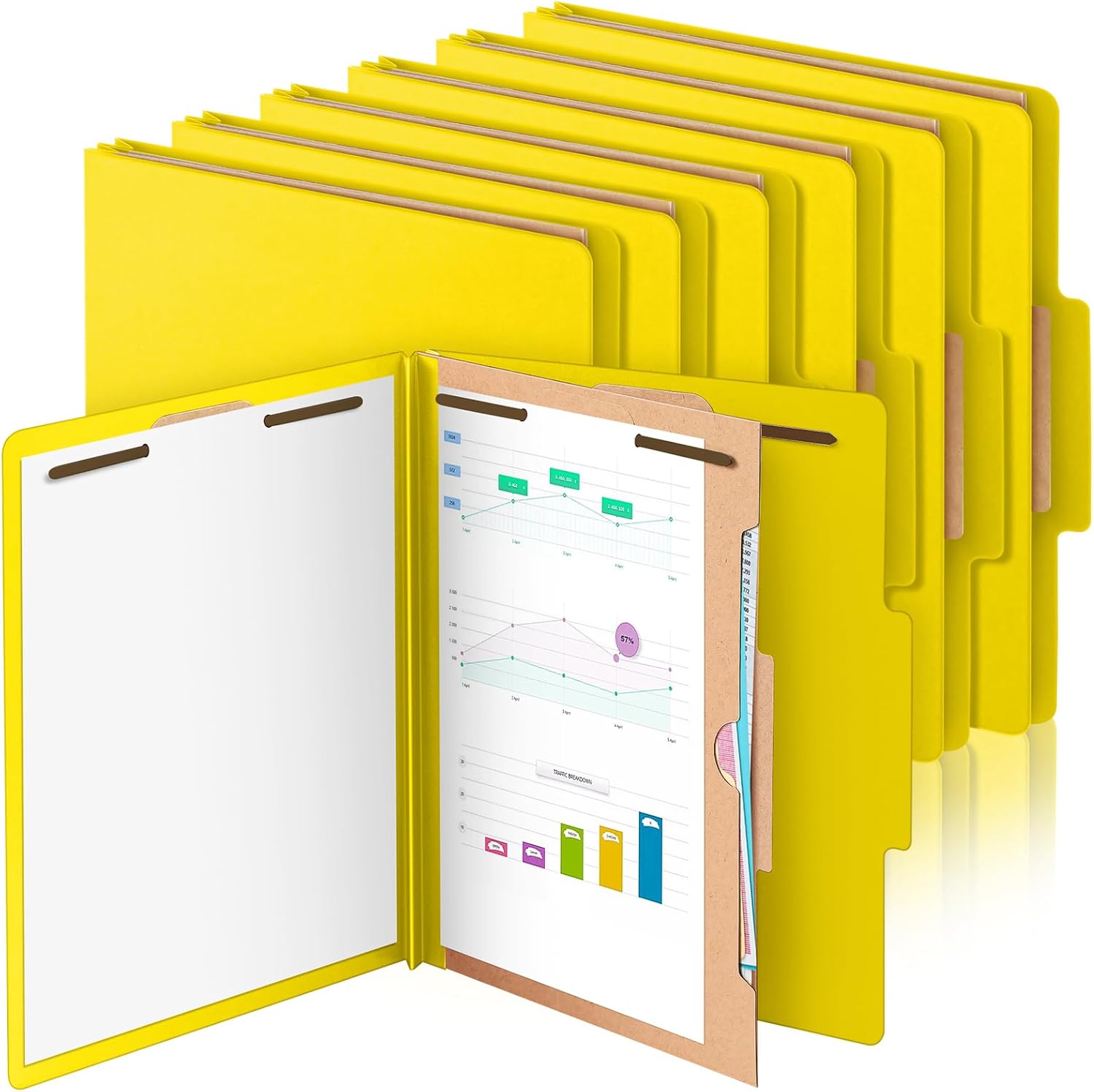 12 Pack Classification File Folders Bulk with Divider and 2" Expansion, Pressboard Folder with 2 Prong Fasteners for Employee Records Medical Charts Office Document Organization(Yellow)