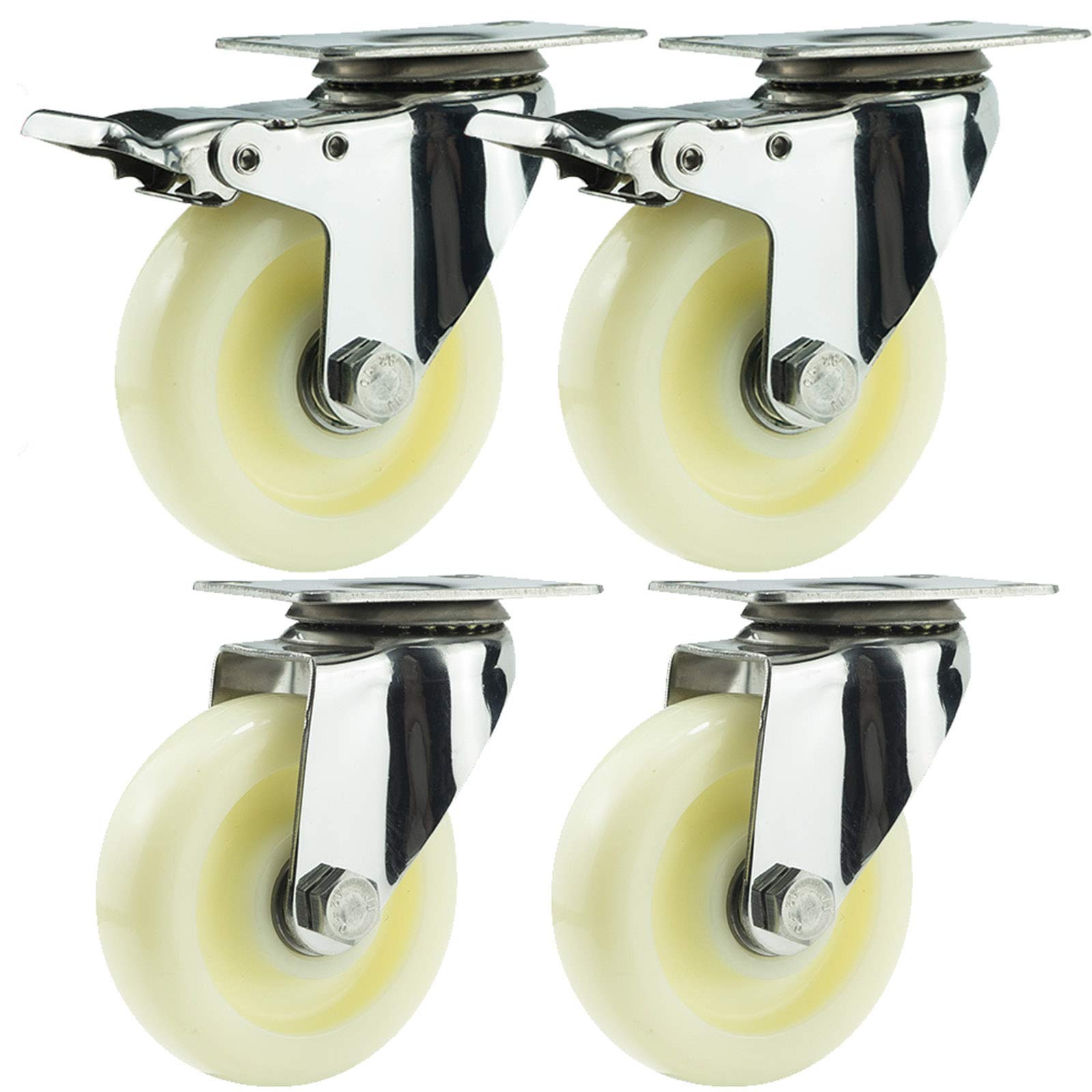 GYRAZXS High-Performance 125mm Nylon Swivel Castors with 304 Stainless Steel Load Capacity 400kg 360° Rotation 2 Brakes + 2 No Brakes - Ideal for Furniture Mobility