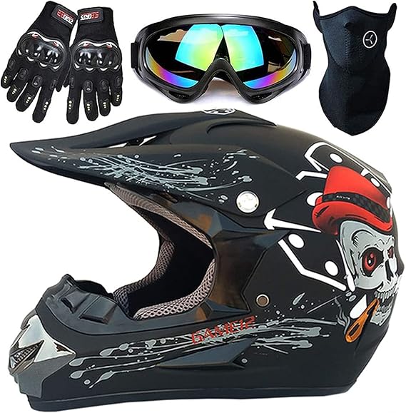 Motocross Helmet,Adult &Youth Trend Skull Full Face Protective Helmet
