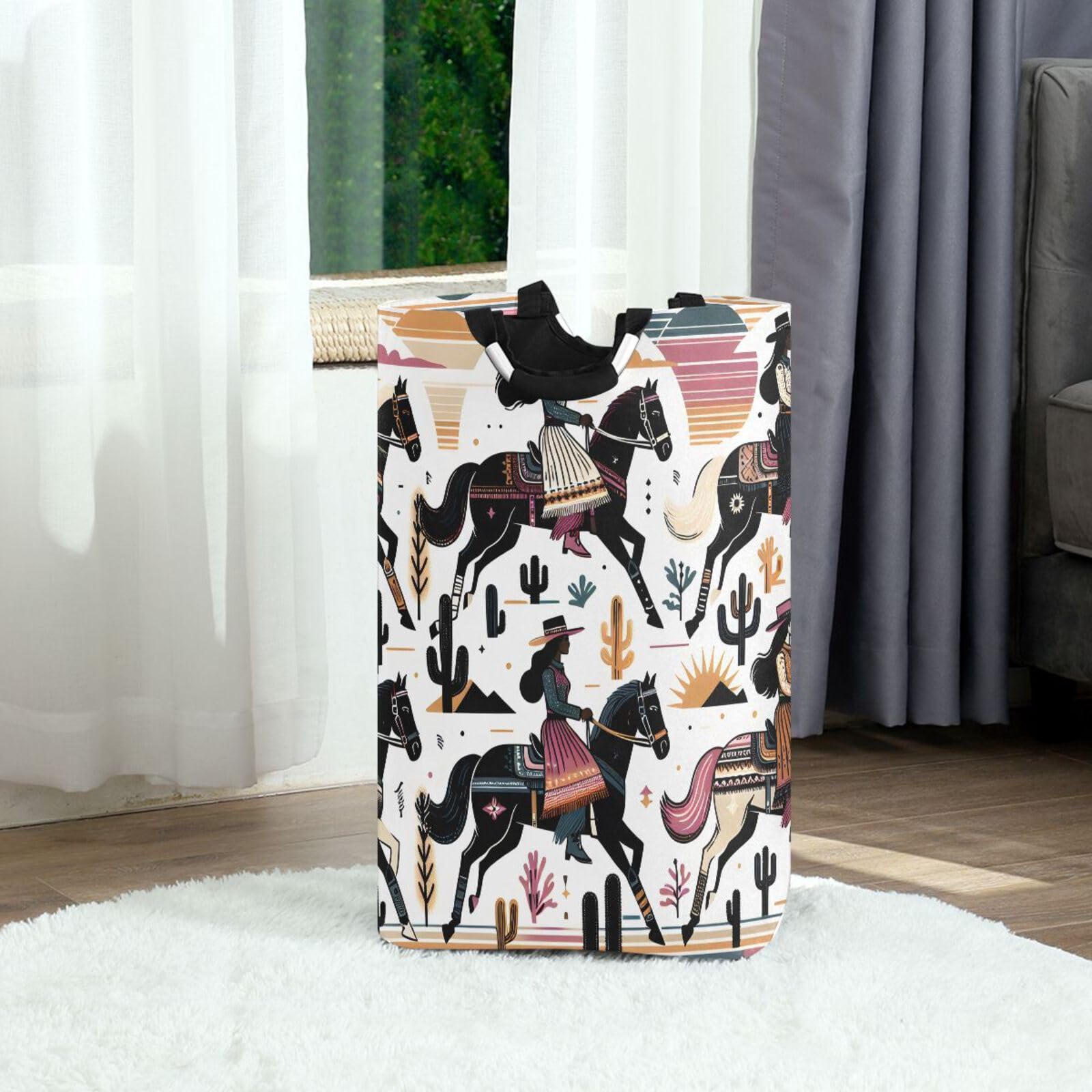 Jihqo Laundry Hamper Basket Cowgirls Collapsible Nursery Storage Bin Waterproof Clothing Baskets for Home Bedroom Bathroom Washing Room