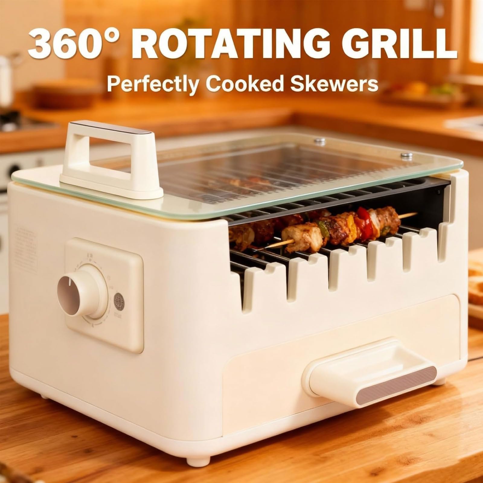 800W Bezdymny elektryczny grill BBQ do kebabu, obrotowy rożen do szaszłyków, piekarnik blatowy do ogrodu