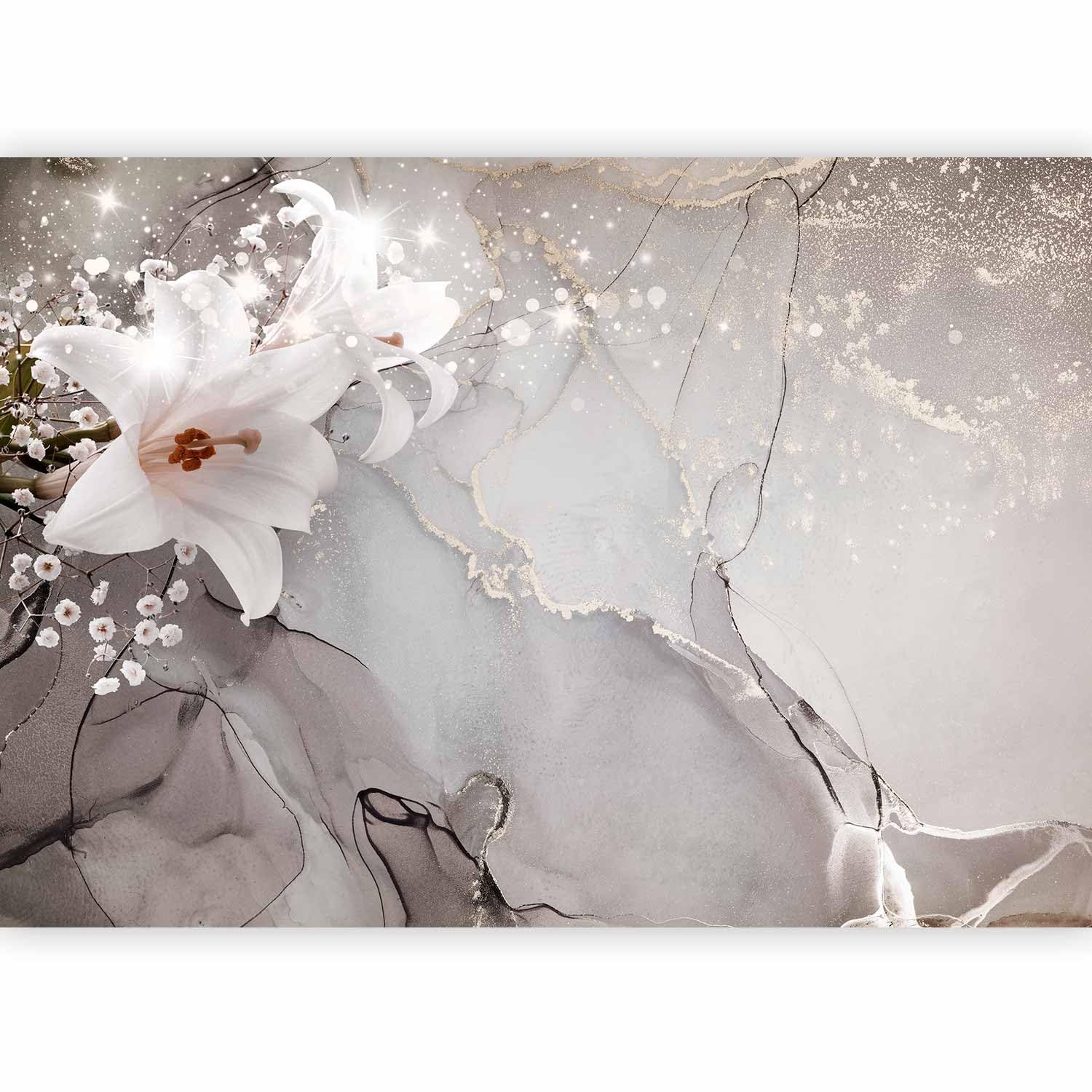 murando Premium Photo Wallpaper Flowers Lily 450x315 cm / 178"x124" Non-Woven Premium Art Print Fleece Wall Mural Decoration Poster Picture Design Modern 3D Effect Bokeh Grey b-C-0744-a-a — image 1