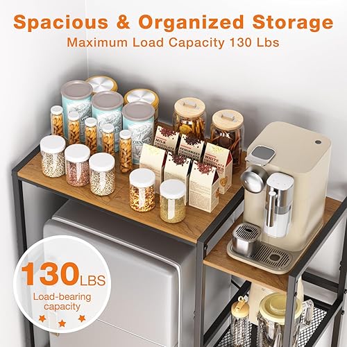Miniatura 4 de Mini soporte para refrigerador con estantes de almacenamiento, soporte de gabinete de 3 niveles para microondas, cafetera, aperitivos, gabinete de