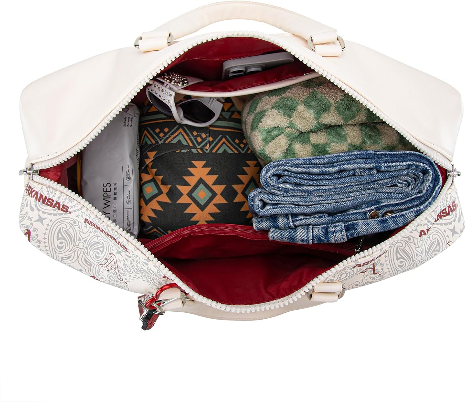 NCAA Team Logo Duffel Bag for ARK-F Fan, Overnight Travel Bag with Shoe & Wet Compartment - Carryon, Multi-Pocket Large Sports & Gym Equipment Bag | Beige, NC-AFU008BG