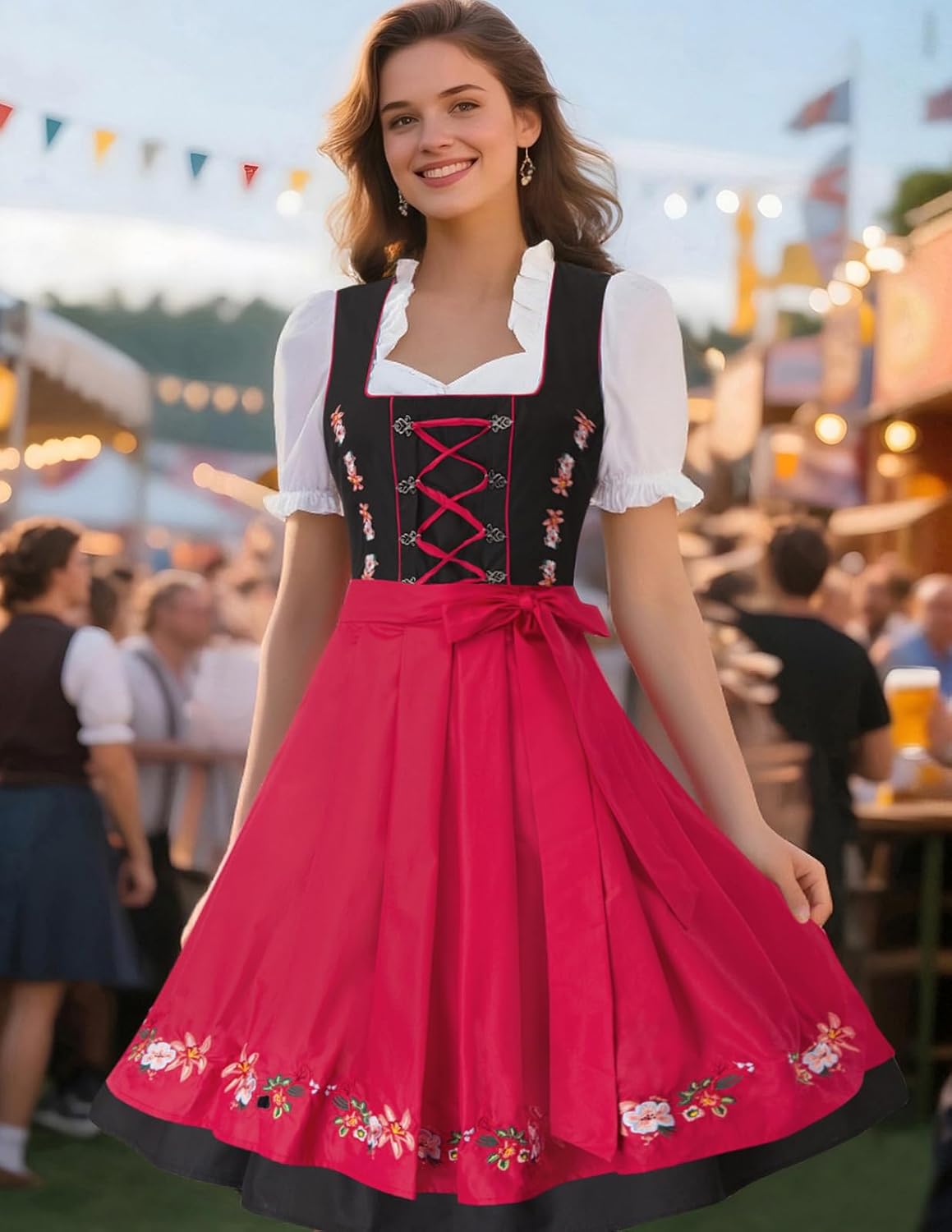 JASAMBAC Women's German Dirndl Dress Costumes 3 Pieces for Oktoberfest Carnival