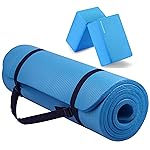 Fitvids All Purpose 1/2-Inch Extra Thick High Density Anti-Tear Exercise Yoga Mat with Carrying Strap and Yoga Blocks, Blue