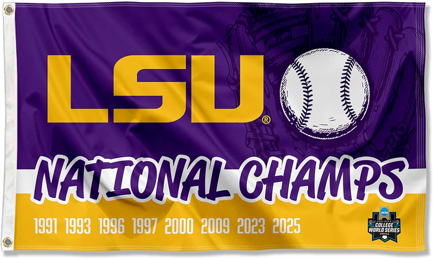 Louisiana State LSU Tigers College Baseball 8 Time National Champions 2025 3x5 Grommet Flag