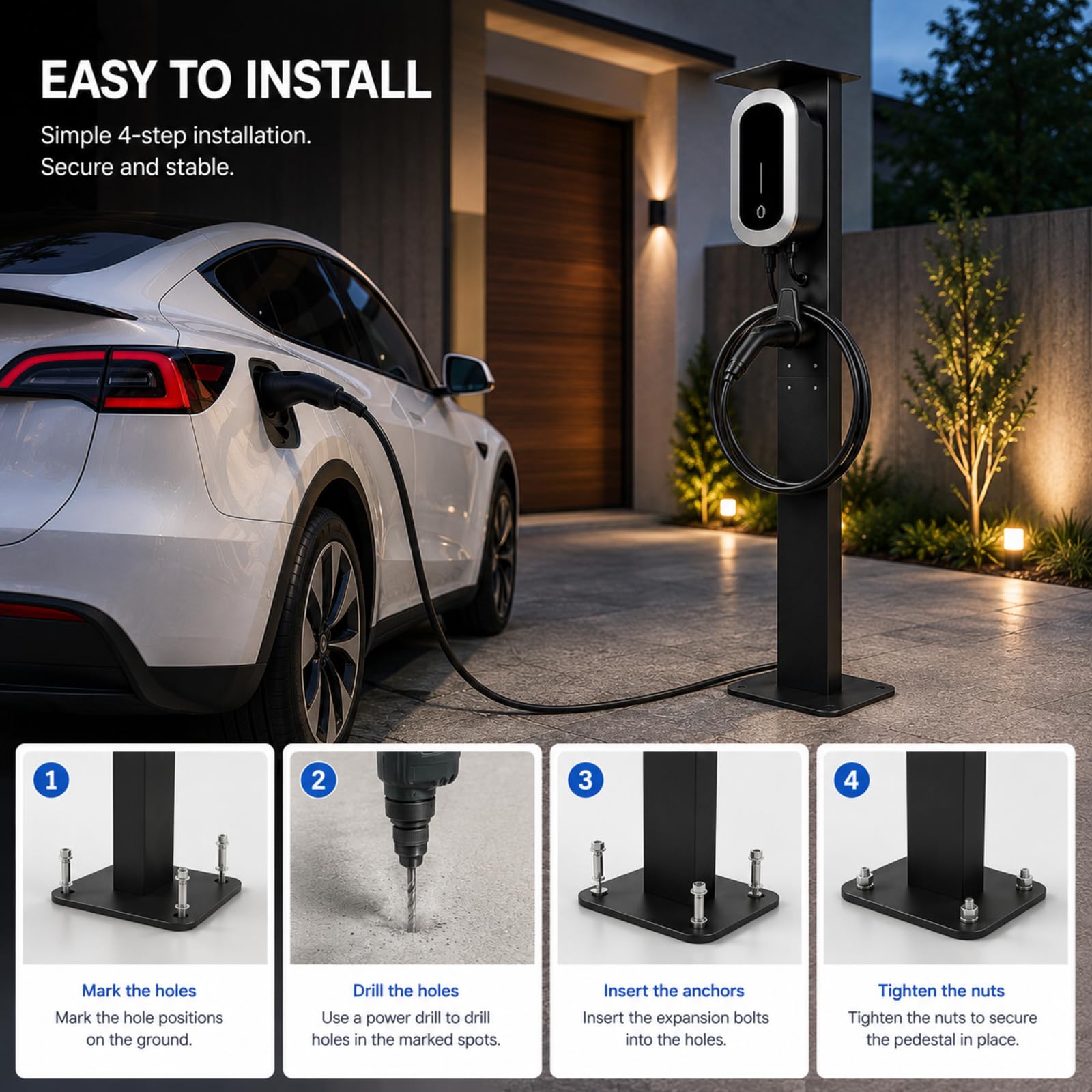 Wallbox Stand für Elektroauto Ladestation, Externer Ständer für EV und PHEV, Freistehende Ladeständer Halterung, EV Ladepedestal für Innen und Außenbereich