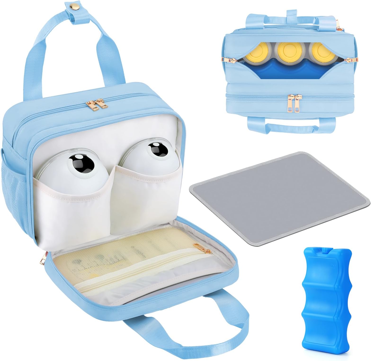 PIIOSER Breastmilk Cooler Travel Bag with Ice Pack, Compatible with Wearable Breast Pumps & Accessories - Portable Hands Free Breast Pump Carrying Case for Nursing & Working Moms, Blue