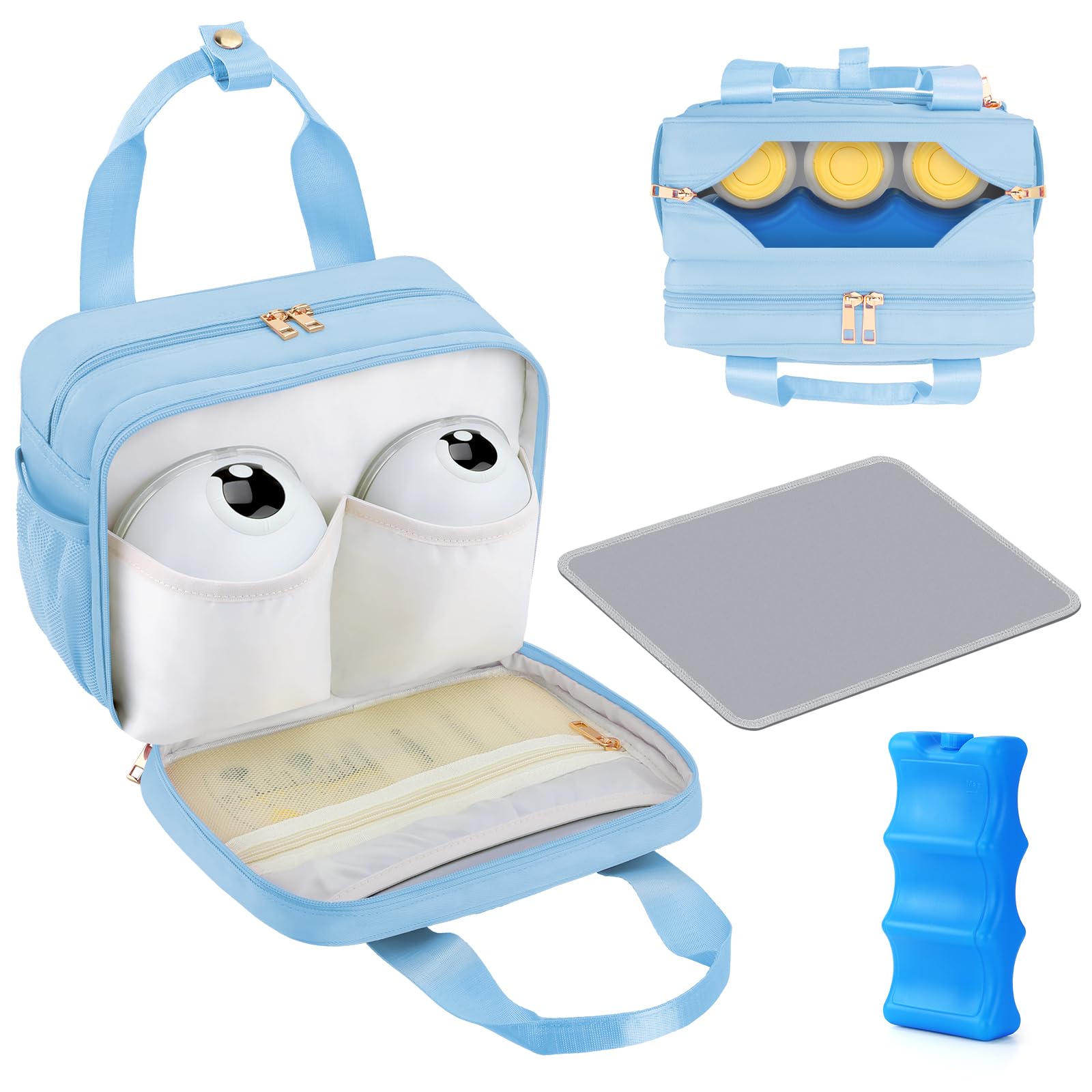 PIIOSERBreastmilk Cooler Bag with Ice Pack, Compatible with Wearable Breast Pumps & Accessories - Portable Pumps Carrying Case for Nursing & Working Moms, BlueClimatePartner certified