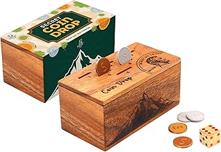 BSIRI Wooden Coin Drop – Dice Game for Adults Teen and Families Wooden Box Tabletop Games for Home Bar and Family Night Wood Rustic Decoration
