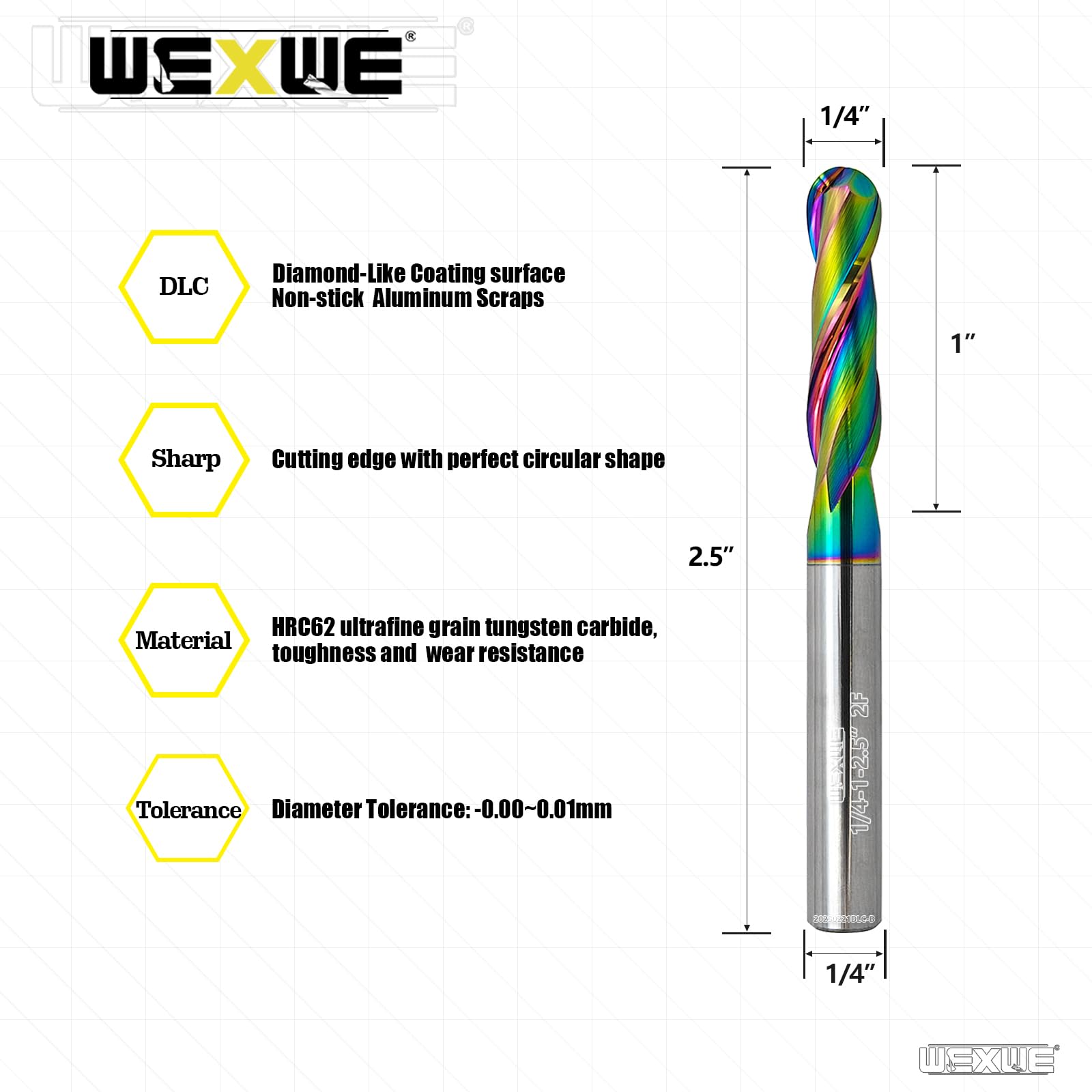 Ball Nose End Mill - Carbide, DLC Coating -2